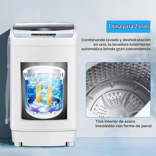 Vista 7 de COSTWAY Lavadora portátil, capacidad de 12 libras, lavadora completamente automática con 10 programas de lavado, pantalla LED, 8 niveles de agua