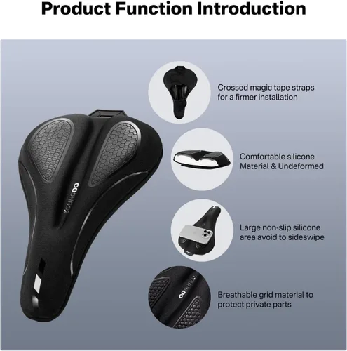 Vista 4 de YOUNGDO Cojín de asiento de bicicleta con funda impermeable, almohadilla de asiento de bicicleta de gel para sillín estrecho, absorción de golpes