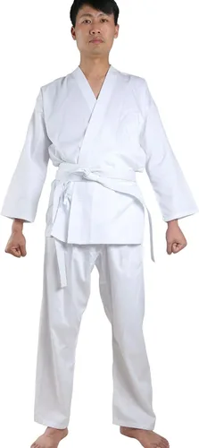 Vista 5 de FLUORY Uniforme de karate con cinturón libre, blanco Karate Gi para niños y adultos, talla 000-6