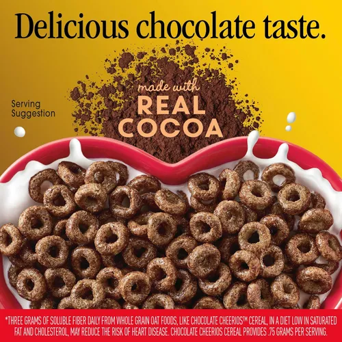 Vista 3 de Chocolate Cheerios, Cereal de desayuno sin gluten saludable para el corazón, hecho con avena integral, 11 onzas