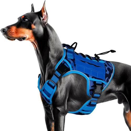 Vista 65 de Arnés táctico para perros grandes, chaleco reflectante ajustable sin tirones con sistema Molle, control de grado militar K9 para entrenamiento