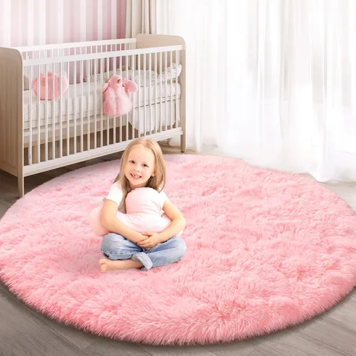 Vista 19 de Alfombra Redonda para Dormitorio, Alfombras de Área Circulares Suaves y Esponjosas de 4x4 pies para Cuarto de Niños y Niñas, Habitación Infantil