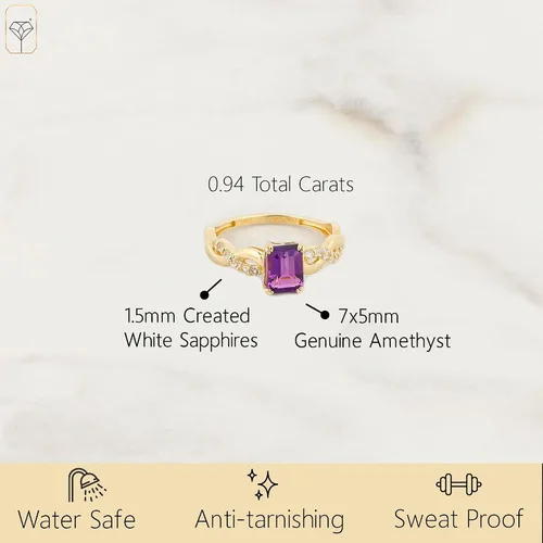 Vista 3 de MAX + STONE Anillo de oro macizo de 10 quilates con piedras preciosas de corte esmeralda para mujer con banda trenzada, anillos de piedra natal