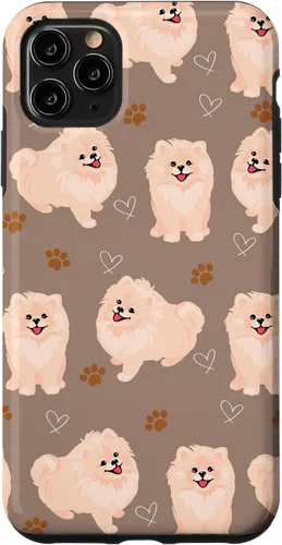 Vista 13 de Funda marrón para iPhone 13 Pro Max con diseño de pomerania y cachorros