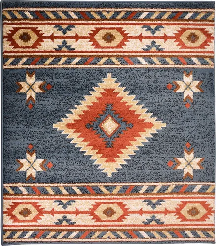 Vista 28 de Nevita Collection Southwestern Native American Design Area Alfombra geométrica (azul, 5'3" redondo)