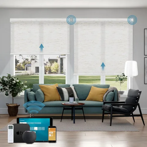 Vista 45 de Cortinas enrollables inteligentes de filtrado de luz motorizadas compatibles con HomeKit, persianas inteligentes para ventanas con 1% de apertura