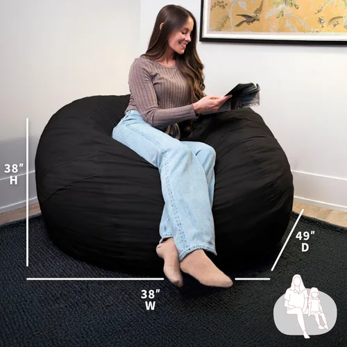 Vista 3 de Big Joe Fuf Silla Puf de Espuma de 5 Pies de Tamaño Extra Grande con Funda Extraíble para Niños, Adolescentes, Adultos, Onyx Lenox, Poliéster Tejido