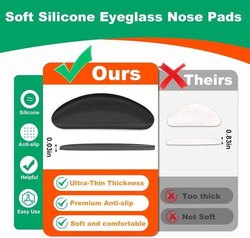 Vista 6 de Almohadillas nasales para lentes – 0.069 pulgadas de silicona ultrafina antideslizante agarre adherente, almohadillas de repuesto antideslizantes