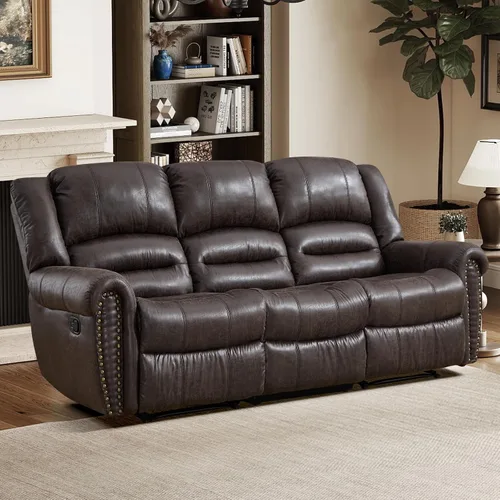 Vista 14 de EBELLO Silla reclinable manual de cuero sintético, silla reclinable individual clásica con cómodo apoyabrazos y respaldo, mueble para sala de estar