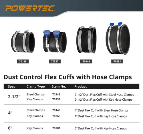 Vista 7 de POWERTEC 70148 Manguito flexible de control de polvo con abrazaderas de acero, 2-1/2 pulgadas