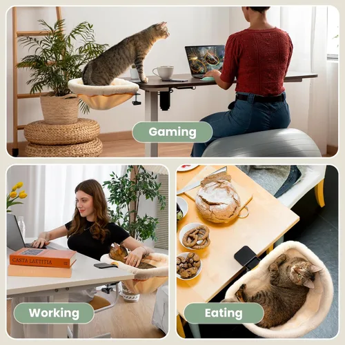 Vista 7 de Cama de escritorio para gatos plegable con un solo clic con Crema