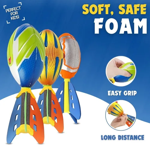 Vista 4 de Liberty Imports Paquete de 3 balones de fútbol de espuma silbante con cola, juego de juguetes de fútbol de misil de bolsillo para niños, aviadores