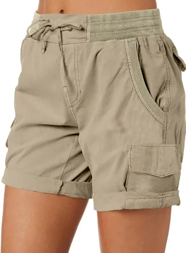 Vista 3 de Dokotoo Pantalones cortos de verano para mujer, ajuste relajado, cintura alta, casual, 4 bolsillos, para senderismo, al aire libre, tallas S-XL