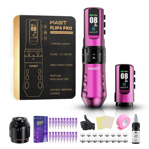 Vista 12 de Mast Tattoo Flip4 Pro - Kit de máquina de tatuaje inalámbrica Pistola de Negro