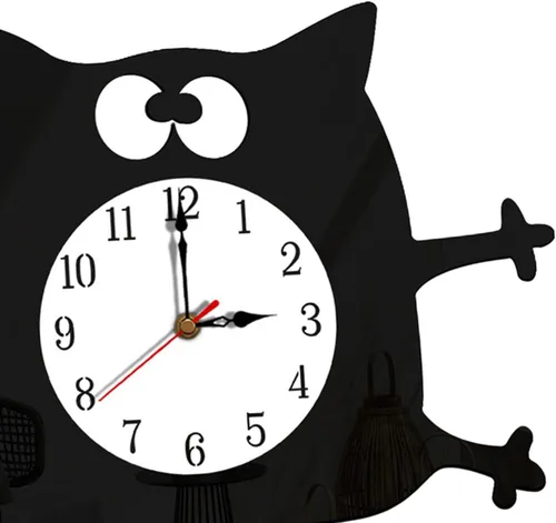 Vista 3 de Reloj de pared con forma de gato sin tictac, funciona con pilas, para decoración de dormitorio y cocina