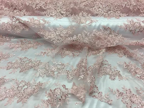Vista 9 de Valentina Textil Lentejuelas Tela de encaje con adornos en malla VT-012 (1 yarda, azul bebé)