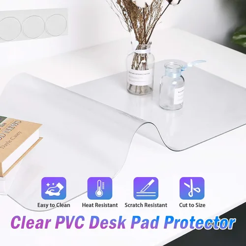 Vista 2 de JanJunDec Protector de escritorio transparente para escritorio, protector de mesa de 14 x 30 pulgadas, tapete de escritorio en la parte superior