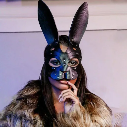 Vista 2 de Furealux Women Leather Masquerade Party Mask for Cosplay Halloween Costume Accessory