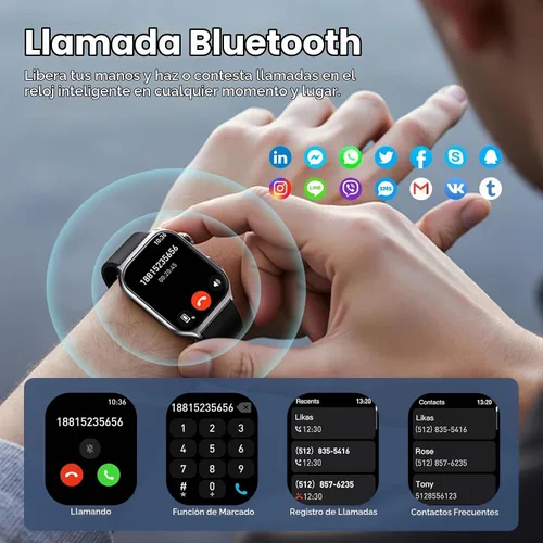 Vista 2 de YMS Reloj inteligente Android para mujer, llamada Bluetooth, compatible con Android e iOS, pantalla HD de 2.0 pulgadas, rastreador de frecuencia