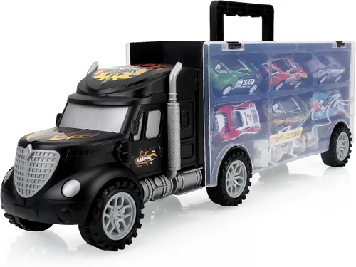Vista 8 de Juguetes para niños de 3 a 4 años, juego de transporte de camiones grandes con 12 vehículos fundidos a presión, camiones, juguetes, autos, regalos