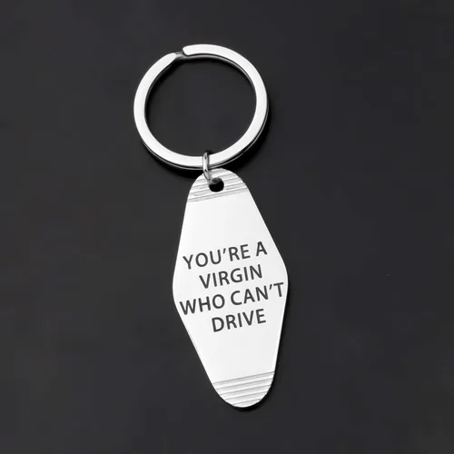 Vista 5 de ENSIANTH Llavero de hotel inspirado en llavero sin pistas You're a Virgin Who Can't Drive Motel Key Tag