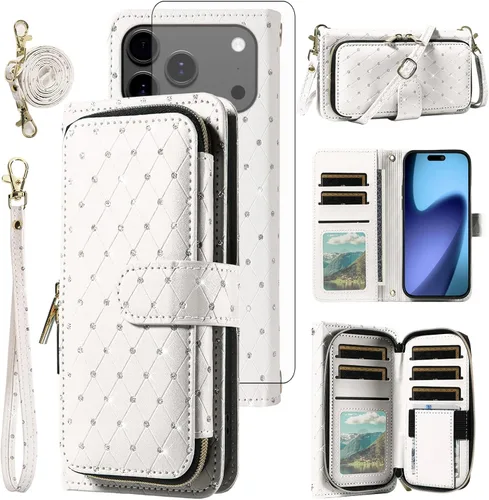 Vista 31 de Funda para teléfono iPhone 6 6S con cremallera y protector de pantalla con protector de pantalla, correa de cordón cruzado, ranura para iPhone 6 Six