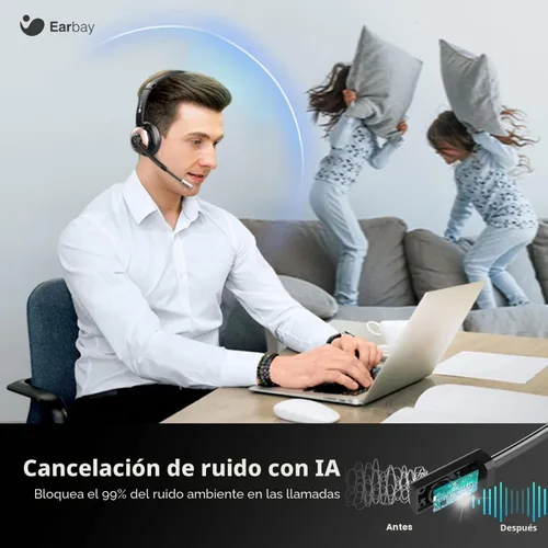 Vista 2 de Earbay Auriculares inalámbricos, auriculares Bluetooth con micrófono con cancelación de ruido y dongle USB, auriculares inalámbricos con micrófono