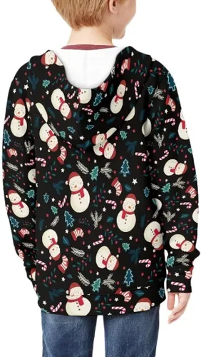 Vista 4 de Dellukee Sudaderas con capucha para niños y niñas, casual, suave, con cremallera frontal, con bolsillo
