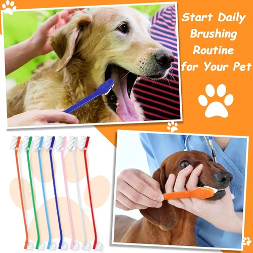 Vista 4 de Honeydak Cepillo de dientes para perros, cepillos dentales de doble cabeza, kit de cepillado de dientes para perros, cepillo de dientes de mango
