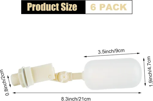 Vista 2 de Paquete de 6 válvulas de flotador de 1/2 pulgada de plástico con brazo ajustable llenado automático para controlar el nivel del agua a través