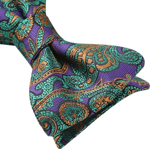 Vista 167 de HISDERN Pajaritas para hombre, corbatín de cachemira para hombre, corbata de lazo y bolsillo cuadrado, juego formal de esmoquin para boda