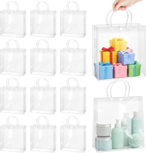 Vista 10 de BadenBach - 24 bolsas pequeñas de regalo transparentes con asas, 5.1 x 5.9 x 2.8 pulgadas, mini bolsa de plástico transparente para fiesta, bolsa