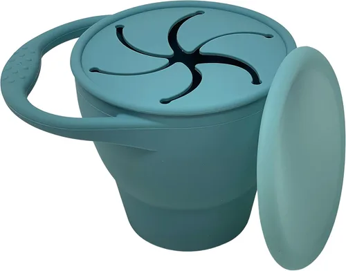 Vista 9 de BraveJusticeKidsCo - Snack Attack Cup - Contenedor de bocadillos de silicona plegable, recipiente para snacks para bebés y niños pequeños