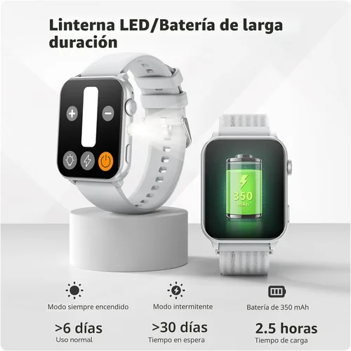 Vista 3 de Blackview Reloj inteligente para hombres y mujeres, reloj de fitness con pantalla táctil HD de 1.91 pulgadas con linterna, notificaciones Bluetooth