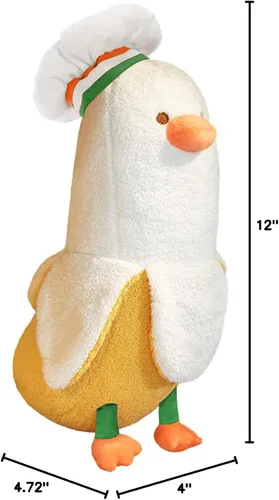 Vista 8 de PEACH CAT Lindo Pato de Plátano Peluche Animal de Peluche Pato Chef de Plátano Largo Almohada de Felpa para Niñas y Niños Blanco 12 pulgadas