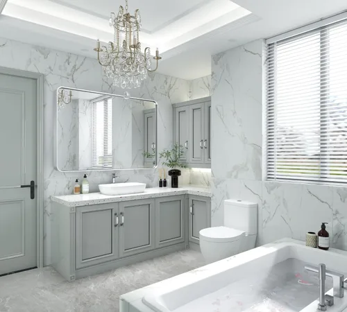 Vista 2 de Espejo rectangular de baño con marco plateado de 40 x 30 pulgadas para pared, moderno espejo de tocador de baño con marco de aleación de aluminio