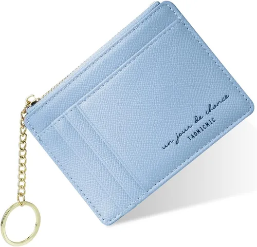 Vista 81 de URAQT Cartera para tarjetas de crédito, cartera minimalista de cuero delgado con cremallera, mini protector de tarjeta de crédito, llavero bolsillo