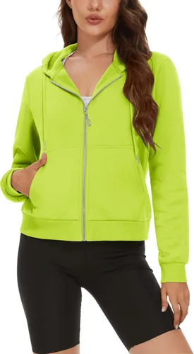 Vista 2 de MAGCOMSEN Sudadera corta con capucha para mujer, forro polar, con cremallera completa, con bolsillos
