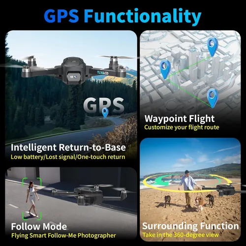 Vista 5 de Drones con cámara para adultos 4K, dron GPS con controlador de pantalla LCD de 4.5" Seguimiento automático de seguimiento 5G de largo alcance