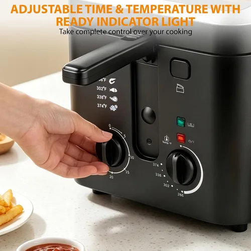 Vista 3 de Pukomc Freidora profunda de 2.5L con cesta, ajustar la temperatura