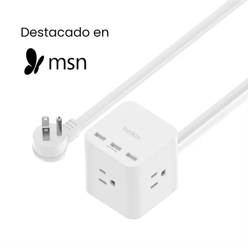 Vista 2 de Belkin Cubo de alimentación de 6 tomas con 3 salidas de CA, 3 puertos USB-A y cable de extensión resistente de 5 pies, práctico cubo compacto