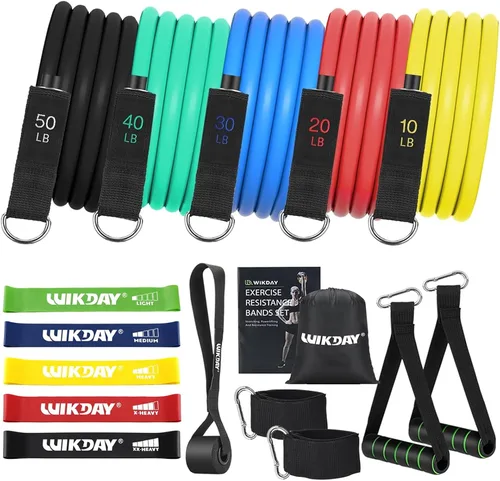 Vista 7 de WIKDAY Exercise Resistance Bands with Handles for Working Out Workout Bands Set with Door Anchor for Physical Therapy, Yoga, Pilates