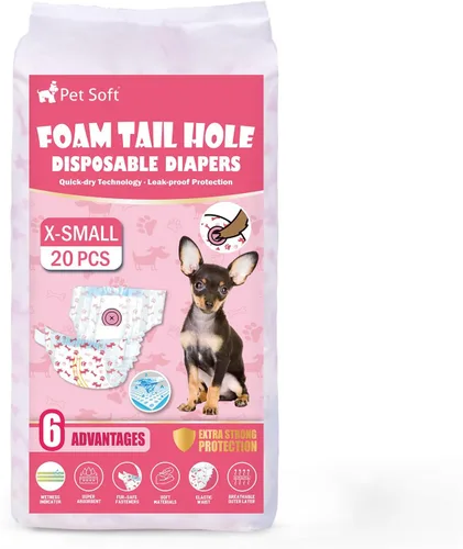 Vista 7 de Pet Soft Pañales desechables para perras, pañales para perras con agujero de cola de espuma ajustable, ultra protección, pañales para cachorros