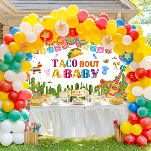 Vista 7 de Avezano Taco Bout a Baby - Fondo de fiesta mexicana para baby shower, pancarta temática de cactus neutro, 70.8 x 43.3 pulgadas