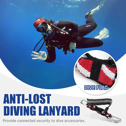Vista 2 de Buceo Cordón retráctil, doble clips de acero inoxidable y núcleo en espiral anti-pérdida cordón con hebilla de liberación rápida
