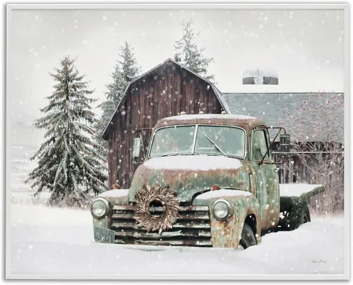 Vista 13 de Stupell Industries Camión vintage rural y granero paisaje nevado de invierno, diseño de Lori Deiter