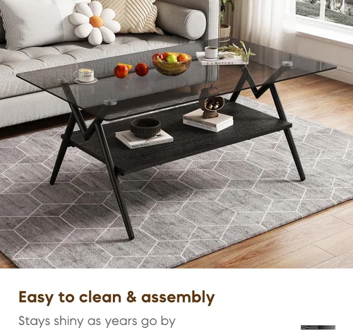 Vista 7 de Mesa auxiliar rectangular contemporánea de cristal con patas de metal cruzadas en ángulo para sala de estar, elegante mesa auxiliar de vidrio