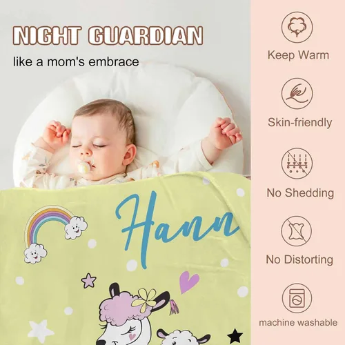 Vista 2 de YESCUSTOM Manta personalizada de lana de alpaca para niños y niños, mantas personalizadas con nombre, manta de bebé, regalo para nueva madre