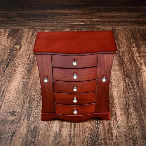Vista 6 de Elegant Wooden Jewelry Organizer - Multi-Layer Storage Box for Rings, Earrings, Necklaces, Bracelets & Watches - Retro Style Accessory Solution for
