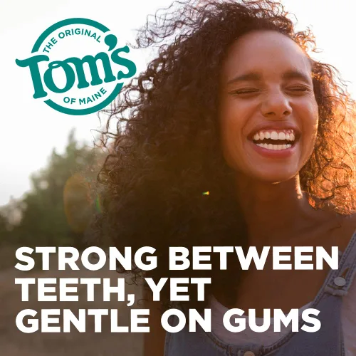 Vista 4 de Tom's of Maine Hilo dental plano antiplaca naturalmente encerado, menta verde, 32 yardas